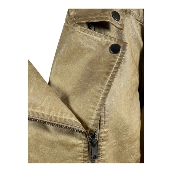 Sebby Faux Leather Moto Jacket XL Taupe Tan w/ Stretch Knit Sides - Picture 2 of 9
